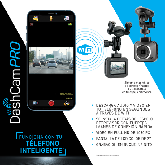 Dash Cam Pro — Cámara Wi-Fi para auto Full HD