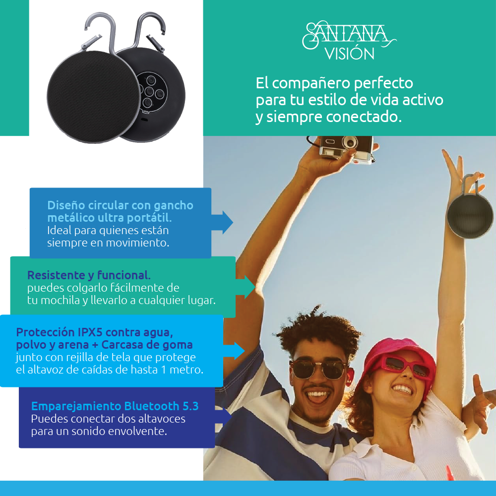 Santana Visión — Parlante Bluetooth con luces RGB