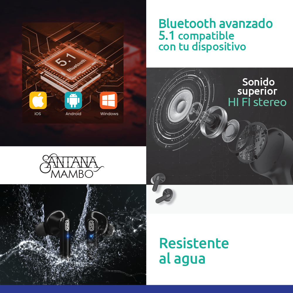 Santana Mambo — Audífonos inalámbricos con estuche de carga