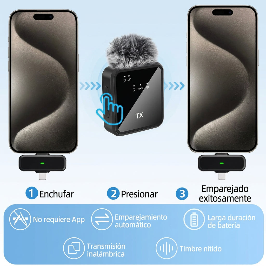 TecnoChile - Micrófono Inalámbrico de Solapa Dual Tip